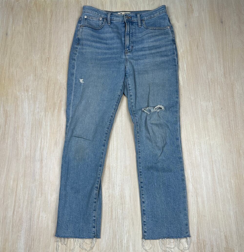 Madewell The Perfect Vintage Jean High Rise Distressed Fray Blue Denim Jeans 28